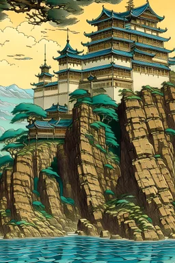 A castle that's collapsed painted by Utagawa Hiroshige