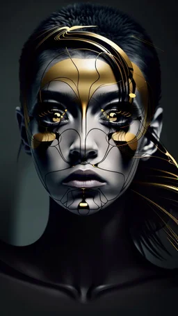 minimalism,Abstract black and gold minimalism geometric surreal beautiful fashion portrait,splash art explosion,minimalist surreal surrounding background,surreal lonely depth,deep soul spirit,fantasy surreal geometry,flat,utopia,album art,cover art,album cover,cinematic,8k,epic movie still,sharp focus,by Gustav Klimt,pascal blanche,rutkowski,repin,artstation hyperrealism painting concept art of detailed character,design matte painting,leaf