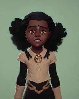 Portrait of a sweet black toddler witch girl with long black curly hair