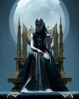 A young vampire girl siting on a great throne , black and white by Greg Rutkowski, Sung Choi, Mitchell Mohrhauser, Maciej Kuciara, Johnson Ting, Maxim Verehin, Peter Konig, 8k photorealistic, cinematic lighting, HD, high details, dramatic, atmosphereric, trending on artstation, black and white