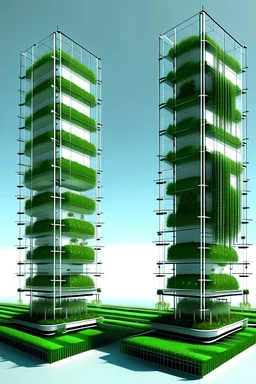 Dibujame un campo con torres de hidroponia vertical