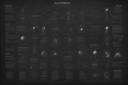 alien-made infographic, extraterrestrial design, text-heavy, black grainy background, few information, big text, minimalist, alien design, clear and legible, strange glyphs, high quality, detailed text, minimalist design, professional