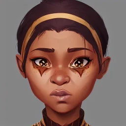 Portrait of an adorable dark skinned warlock little girl with brown hair by Jim