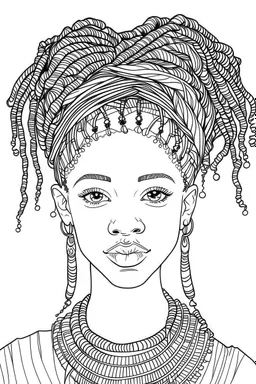 african girl face with beautiful hairstyle coloring page