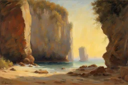 sunny day, rocks, cliffs, sci-fi, friedrich eckenfelder and henry luyten impressionism paintings