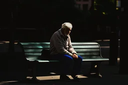 man sitting on a bench in the street