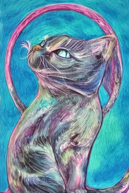 Aquarius zodiac sign, cat, blue, green, hyper realistic