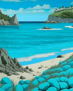 A turquoise beach near a coral cove painted by John Brack