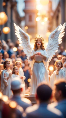 magazine cover, jubilee of god and the angels coming to the people,bokeh like f/0.8, tilt-shift lens 8k, high detail, smooth render, down-light, unreal engine, prize winning