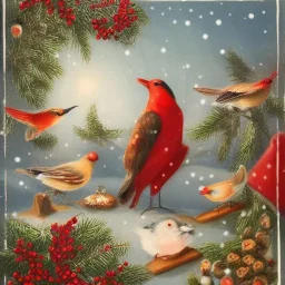 christmas scene with birds