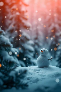 christmas time,snow, snowman ,a fir forest ,24k,bokeh,fireflies