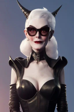 Carmen Dell`orifice as evil queen in black leather, leather, busty, cleavage, angry, stern look. character design by cory loftis, fenghua zhong, ryohei hase, ismail inceoglu and ruan jia. unreal engine 5, artistic lighting, highly detailed, photorealistic, fantasy