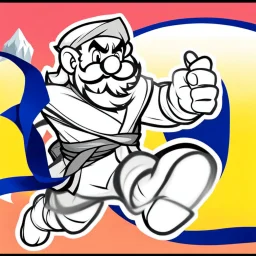 Male Fantasy RPG character, chaabi kawaii Mario proportions, lord of the rings inspiration, Vandyke beard, with a long ribbon held out in front as he runs from behind a large rock at an angle, isometric game