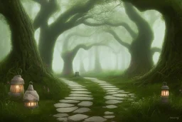  stone path lanterns forest