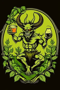 logo d'un demon au jardin d'eden buvant de l'alcool