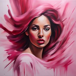 Hyper Realistic acrylic-abstract-painting-of-women's-day with pink-&-maroon-brush-strokes background