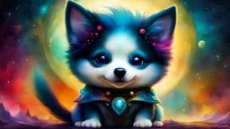 alien husky puppy, Alexander Jansson meets Loish meets Anne Bachelier fusion style, adorned with vibrant colors, high intricate detail, dramatic lighting