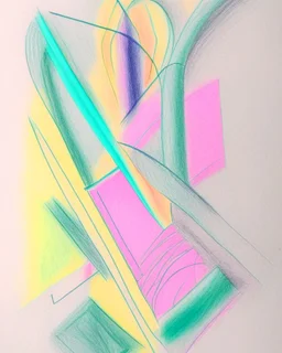 Abstract pastel painting on pastel paper with sketchy pencil outlines