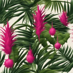 A bush of palm leaves with dragon fruit on a light background to remove