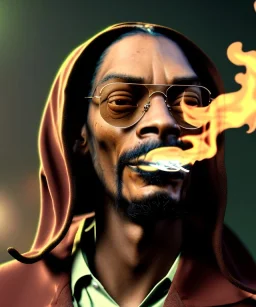 Snoop Dogg, burning cigar with dollars, jungle background, hyper realistic