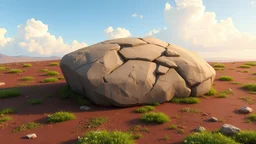 big rock on soil, cartoon style