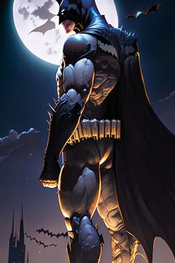 a batman standing in front of a full moon, masayoshi suto and artgerm, artgerm and genzoman, batman mecha, as seen on artgerm, batman beyond, featured on artgerm, artgerm comic, artgerm greg rutkowski _ greg, style of artgerm, artgerm and ben lo and mucha