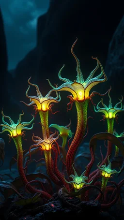 "3D HR Complex Unique and Beautiful Bioluminescent Carnivorous Plants, a breathtaking frontier fantasy artwork by Android Jones, Jean Baptiste monge, Alberto Seveso, Erin Hanson, Jeremy Mann. Minimalist highly detailed and complex professional_photography, masterpieces, 8k resolution concept art, Artstation, tricolor, Unreal Engine 5, cgsociety" Highly detailed ArtStation Concept Art Clear Focus Smooth cinematic 4K epic Details Serious Stoic ARTgerm AN's mature art. Bosch painting style,Busch