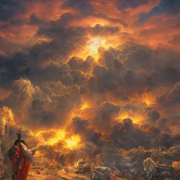  Jesus on the background of a nuclear explosion, in the dark, darkness, photorealistic illustration, 8k