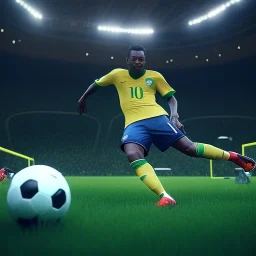 Football Brazil Pele,shallow depth of field, macro lens, unreal engine 5, ultra detailed, realistic