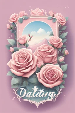 the logo of the dating square, pastel landscape with roses, fabulous style, romantic,