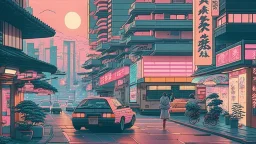soothing 80s Japanese city ,