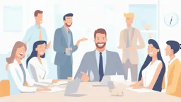 Certainly, here is a description of the ideal image for the article about "Successful Recruitment Strategies in the Business World" in English: The image depicts a group of happy and motivated employees in a professional work environment. In the center of the image, there is a manager or leader explaining successful recruitment principles to their team. The employees are shown actively engaging and participating in a discussion about the company's future. The image conveys a positive message ab