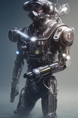 diver like a cyborg,with the gun,hi quality detail,hi quality textures,cinematic,realistic,aggressive