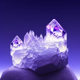 photograph of a (one massive colorful crystal:1.2) growing out of the rocky mountain, (focus on crystal:1.2), 4k, 8k, (highly detailed), ((landscape)),(translucent crystal:1.1), light going trough the crystal, bokeh, chromatic aberration, mountain view, blue and pink background