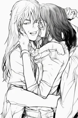 Dnd style, Young man hugging a woman with long hair from behind