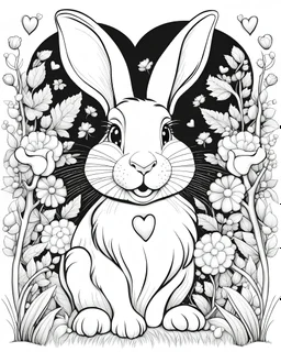 B/W outline art,coloring book page, full white, super detailed illustration for adult, "Silly rabbit down in love: his eyes glow when he sees the one he loves", crisp line, line art, high resolution,cartoon style, smooth, low details, no shading, no fill, white background, clean line art,low background details, Sketch style.