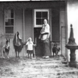 old photo Eerie ghost dog with people