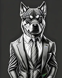 full head, full head, Illustrative sketch of a image of an angry humanoid dog, suit and tie, arte lineal ultra quality, 8k, full head, full head