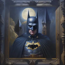 An oil painting of a dark universe masonic batman