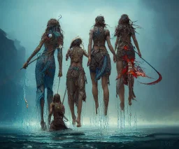 Insanely detailed photography HD of a FOUR beautiful girls representing EACH ONE "water, earth, fire and air" intricate and hyperdetailed PHOTO by Ismail Inceoglu Huang Guangjian and Dan Witz CGSociety ZBrush Central fantasy art album cover art 4K 64 megapixels 8K resolution HDR