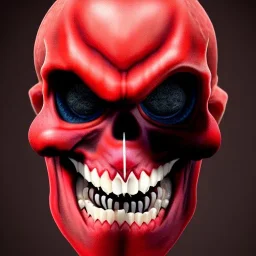 portrait, red skull of devil, teeth in nose, pixar style