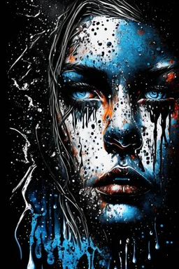 Finland. High-detail Eyes, T-shirt Design, Line Graphics, Black Background, Super-detailed artwork, Gorgeous Face with Detail, Genuine Leather, Water Splashes, Colored Splashes, Fire and Ice, Splashes, Black Ink, Melting Liquid, Dreamy, Radiant, Glamour, Shimmer, Shadows, Oil On Canvas, Brush Strokes, Smooth, Ultra-high resolution, 8k, Unreal Engine 5, Ultra-sharp focus, Complex artistic masterpiece, Golden Ratio, Highly detailed, Vivid, Cinematic rendering of characters, Ultra-high quality mode