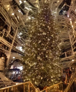 Christmas tree inside futuristic steampunk space ship