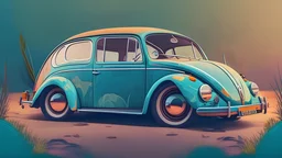 vintage volkswagen car 2d wallpapers for my pc, vector illustration, realistic, colour palette, photography, cinematic, 4k, ultra hd