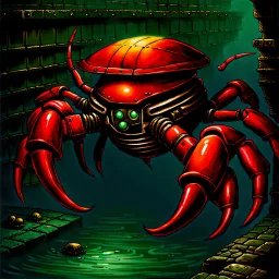 90's TCG fantasy artwork art of robot crab in sewer