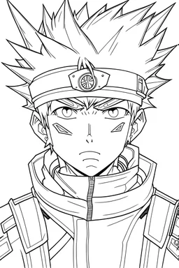 Outline art of cute anime with Naruto, white background, sketch style, no shades thick lines