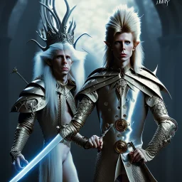 Elden Ring, Armor, sword, david bowie, mystical light, male model, white owl, Jim Henson's The Labyrinth, Jareth the goblin king