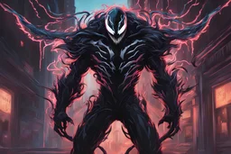 venom machine in solo leveling shadow artstyle, nightmare them, neon lights, full body, apocalypse, intricate details, highly detailed, high details, detailed portrait, masterpiece,ultra detailed,best quality