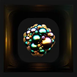 a mandelbulb 3d fractal made of metallic random color iso spheres a pertty artistc background