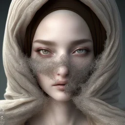 close up portrait of fog as woman in hijab, fine detail, highly intricate, modern surrealism painting, defined cracks and breaks, high-quality, volumetric lighting, 8k, ultrahd, George Grie, Marco Escobedo, Igor Morski,Brian Froud, Howard Lyon, Selina French,